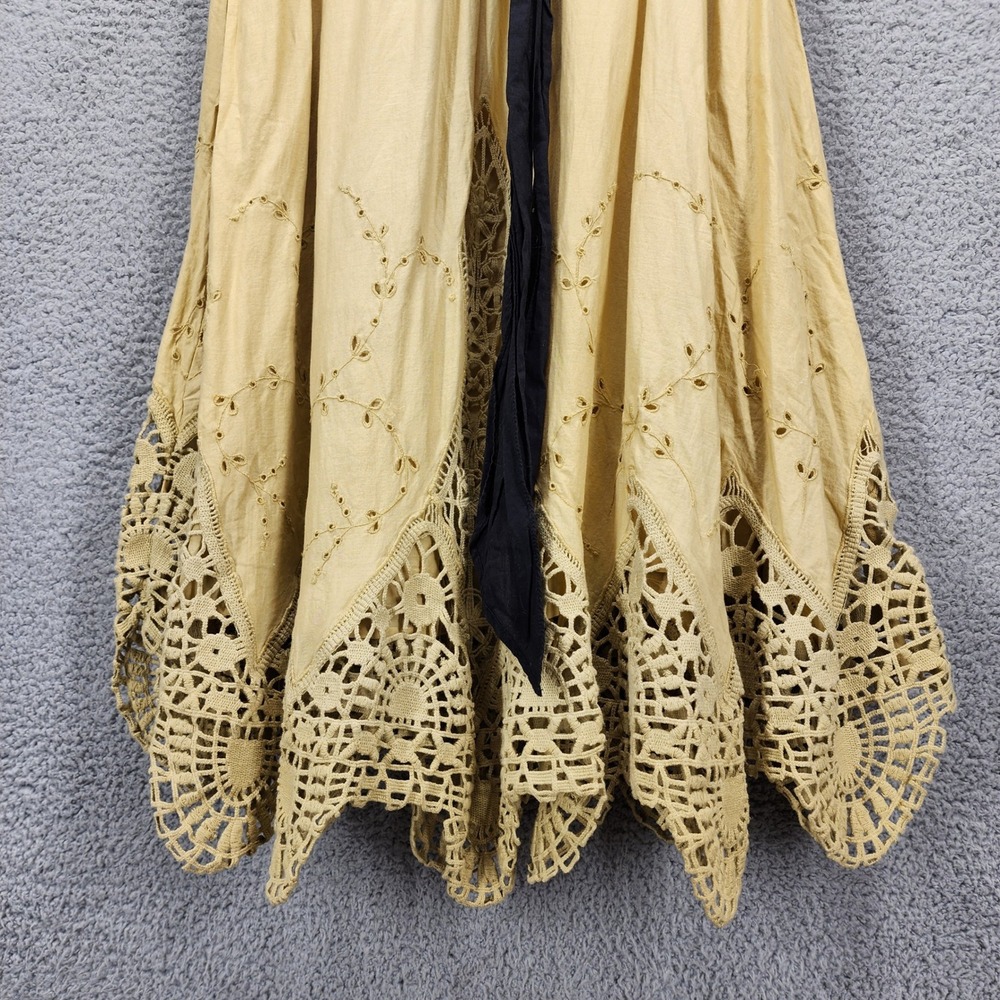 Anthropologie Mustard Yellow Boho Strapless Midi Dress Crochet Lace Eyelet Sz 8 - Picture 12 of 13